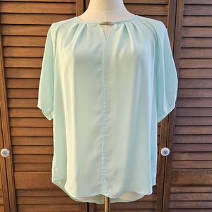 Mint Green Short Sleeve Pleat Neck Blouse